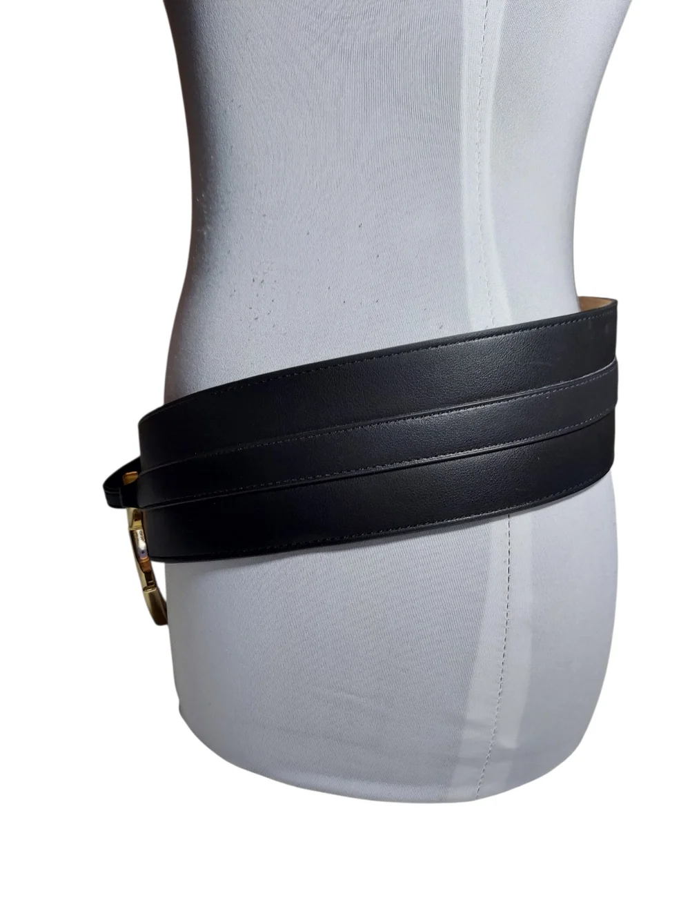 Sam Edelman Black Leather Wide Wrap Waist Belt Gold Logo Buckle Size S NWT